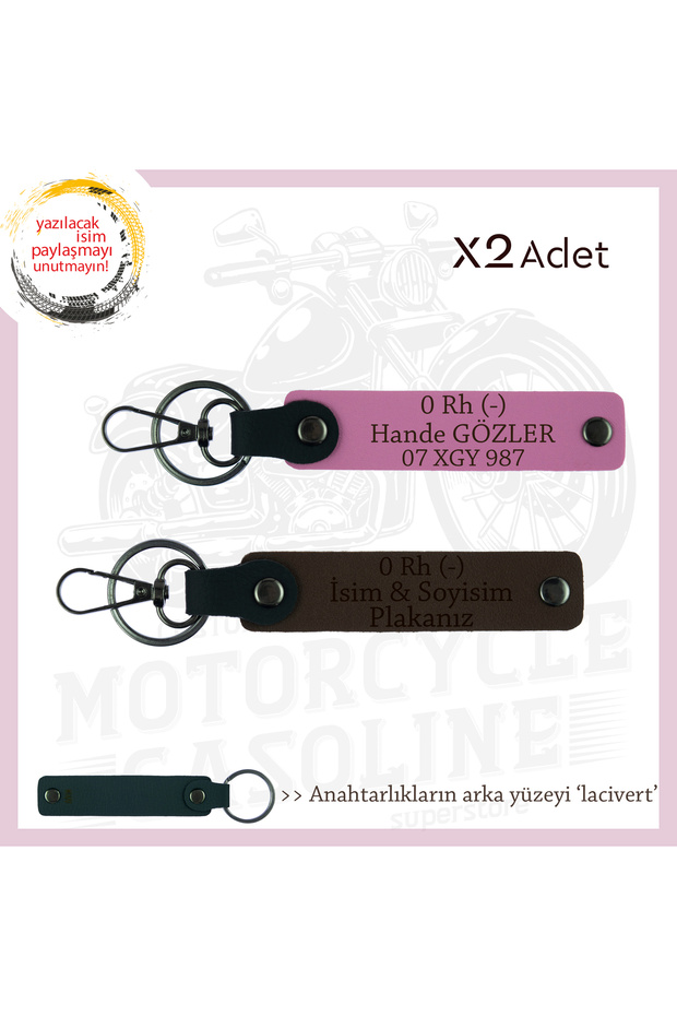 Name Plate and 0 Rh (-) Blood Group Written Keychain, K Coffee-Pink-Navy, Gift for Motorcycle Lovers