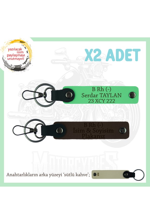 Biker X2 Keychain, K Coffee-F Green-Sk, Name Plate for Speed Lovers and B Rh (-) Blood Group Written