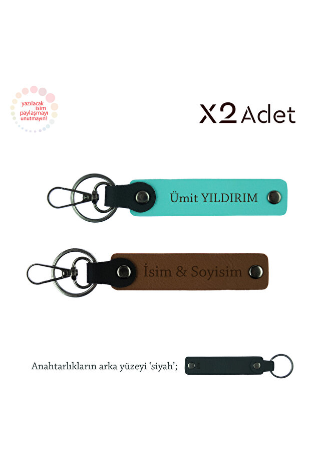 2-Piece Keychain Set with First Name and Last Name, Light Brown-Turquoise-Black, Special Souvenir for Mother's Day