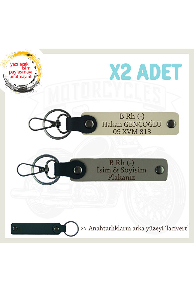 Name Plate and B Rh (-) Blood Group Written X2 Keychain, Ash Grey-S Coffee-Navy, Special for Motor Lovers