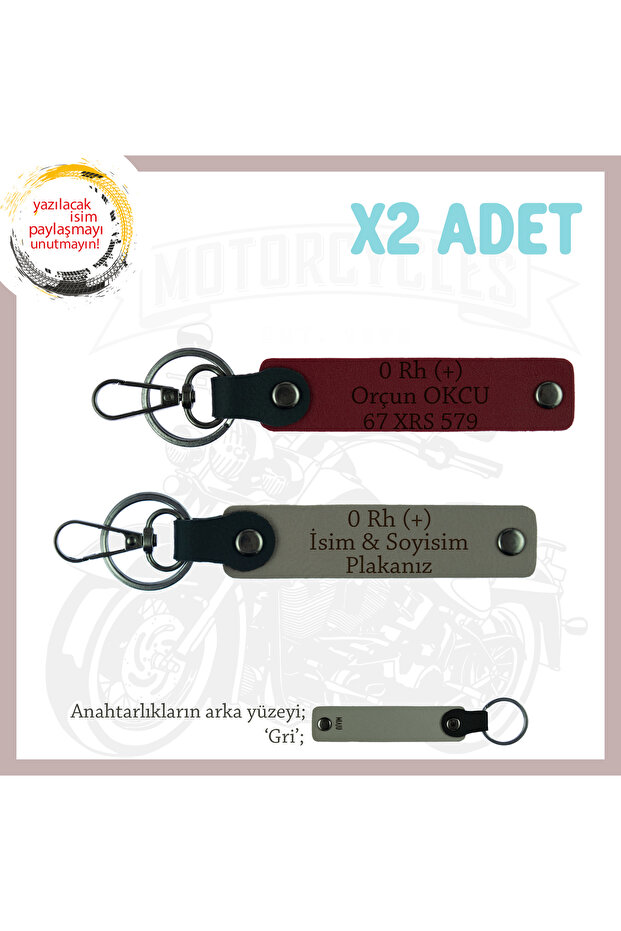 0 Rh (+) Blood Group Written X2 Keychain Set Gift, Ash Gray-Claret Red-Gr, Name Plate for Speed Enthusiasts