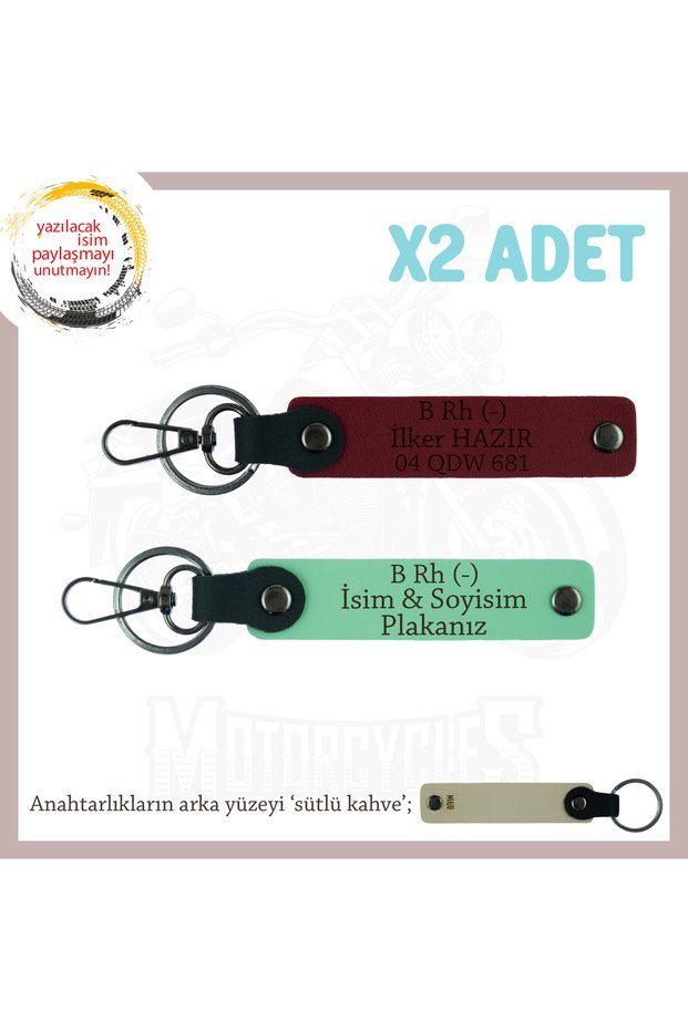 Exclusive for Biker Friends, X2 Keychain Set with Name Plate and B Rh (-) Blood Type Lettering, Green-Maroon-Sk