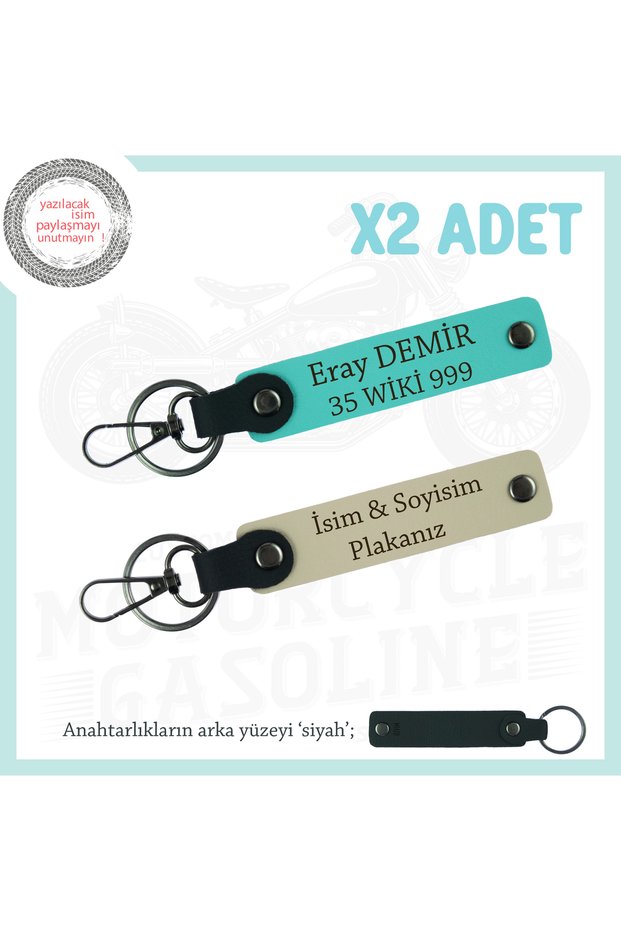 Personal X2 Keychain with Name and Plate Written, Milk Coffee-Turquoise-Syh, Specially Made for Motorcyclists