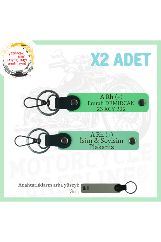 Name Plate and a Rh (+) Blood Group Written X2 Keychain, Green-F Green-Gr, Special for Motorcycle Lovers