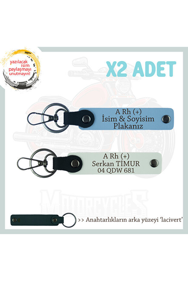 Name Plate and a Rh (+) Blood Group Written Special X2 Keychain, Blue-White-Navy, Road Adventurers