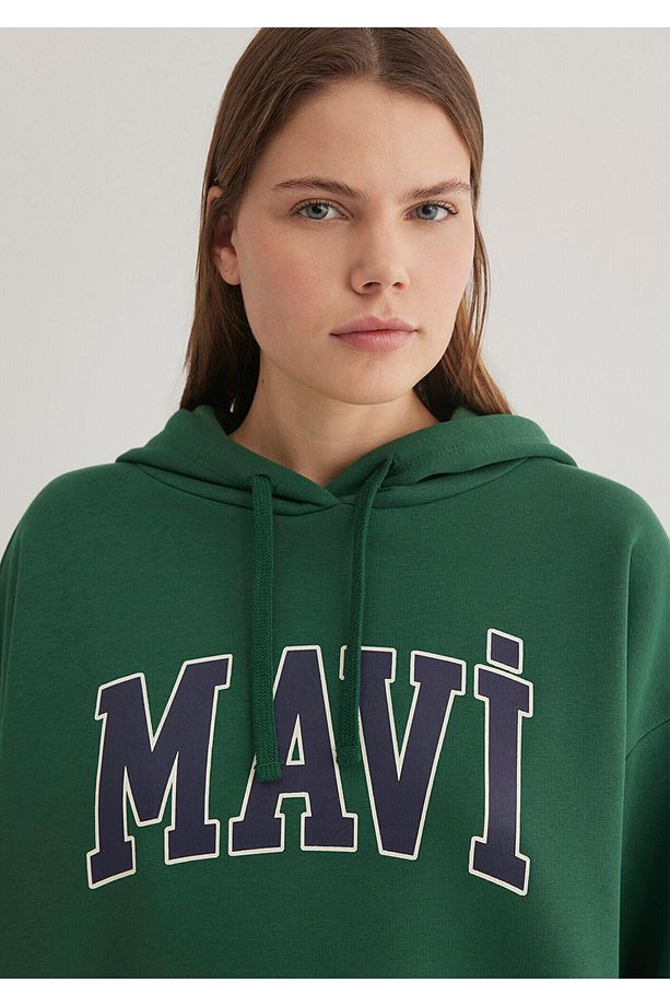 Logo Baskılı Kapüşonlu Yeşil Sweatshirt 1600361-71892 - 6