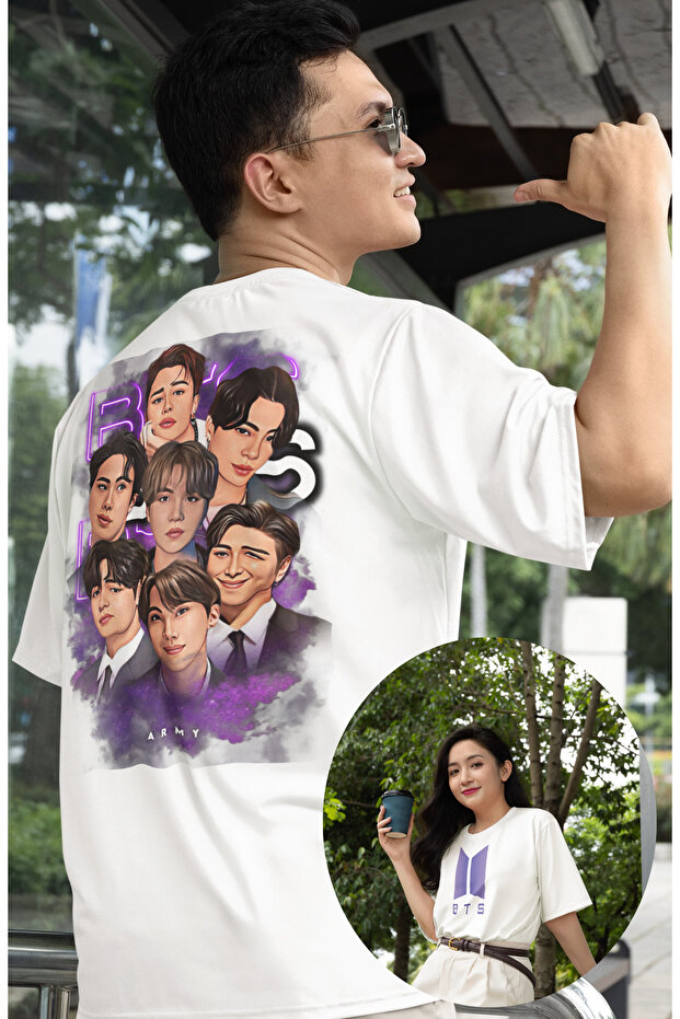 Oversize Bts Group Members Back Printed T-Shirt, Unisex K-Pop Printed T-Shirt