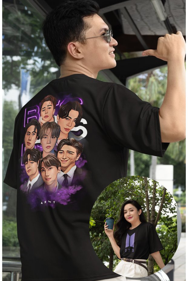 Oversize Bts Group Members Back Printed T-Shirt, Unisex K-Pop Printed T-Shirt