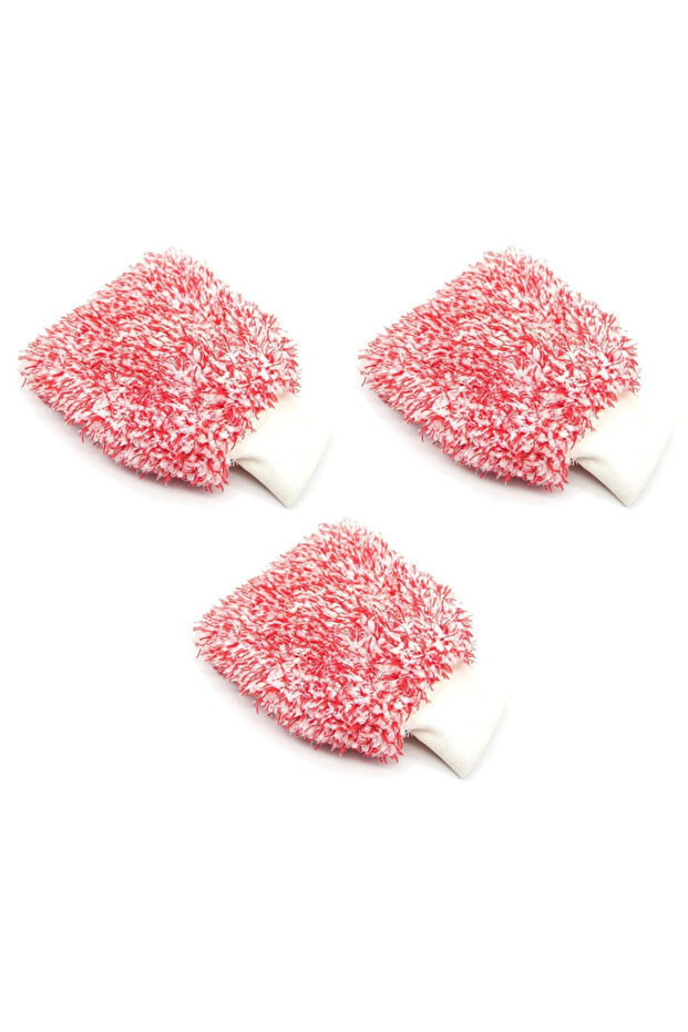 Red-3Pcs Car Cleaning Gloves Soft Microfiber Wash High Density Scratch Free Gloves Car Wash Car Acce