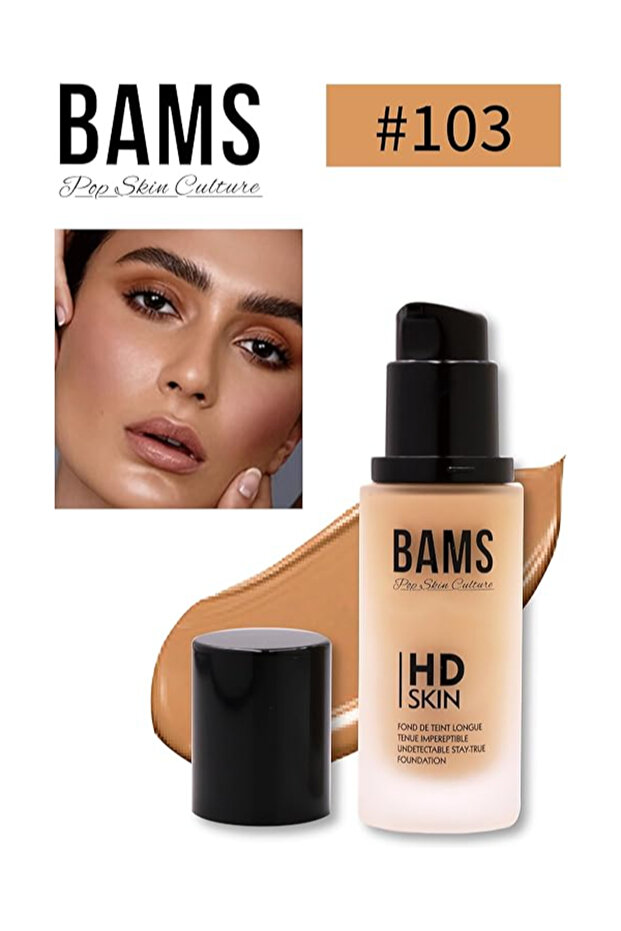 BAMS HD Liquid Foundation | Full Coverage, Lightweight, Long-Lasting & Blendable Formula (Shade 103)