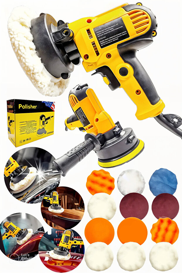 MOONSHOP Alman Seri Tam Profesyonel 15 Parça Set 125 Mm Zımpara Araba Pasta Cila Polisaj Makinesi...