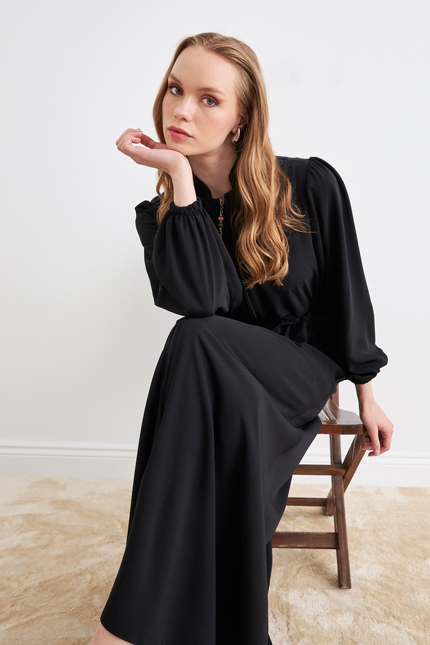 Kuşaklı Ferace - Siyah - 2