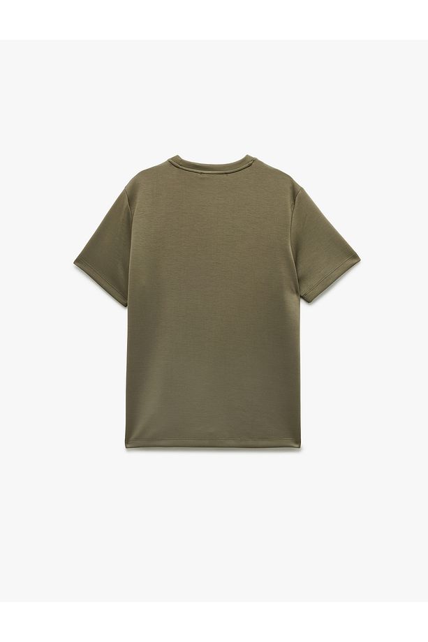 Kısa Kollu Regular Fit Viskon Karışımlı Bisiklet Yaka Scuba Kumaş Basic Tişört - 4