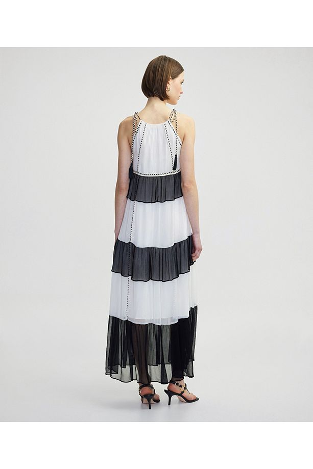 Halter yaka colorblock elbise - 8