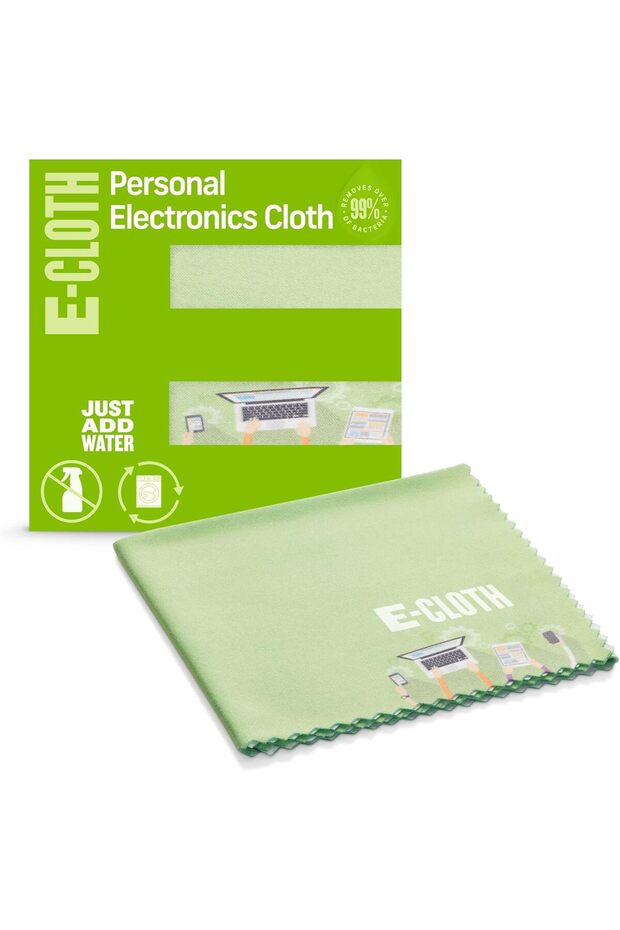 قطعة قماش e-cloth للتنظيف الإلكتروني الشخصي 10625، قابلة لإعادة الاستخدام، مصنوعة من 80% بوليستر / 20% بولي أميد، منظف شاشات من الألياف الدقيقة للهواتف والأجهزة اللوحية وأجهزة الكمبيوتر المحمولة، تنظف بالماء فقط، قابلة للغسل في الغسالة، مقاس 8 × 12 بوصة.