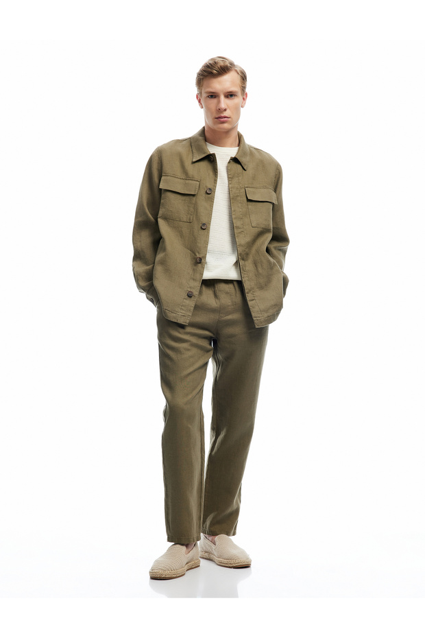 Linen Chino Trousers with Belted Waist and Pocket Detail