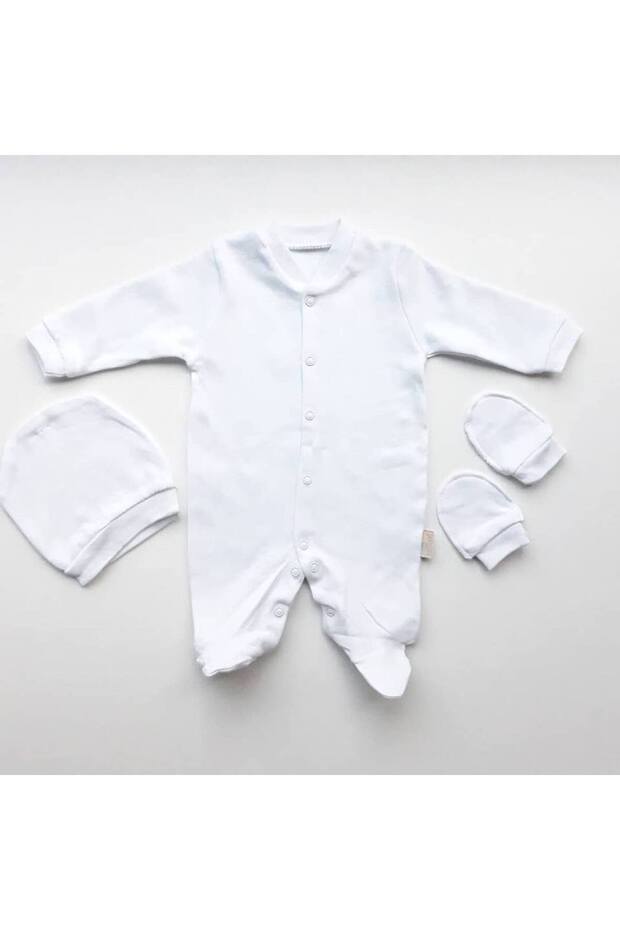 Sade Beyaz Bereli Eldivenli Bebek Tulum - 1