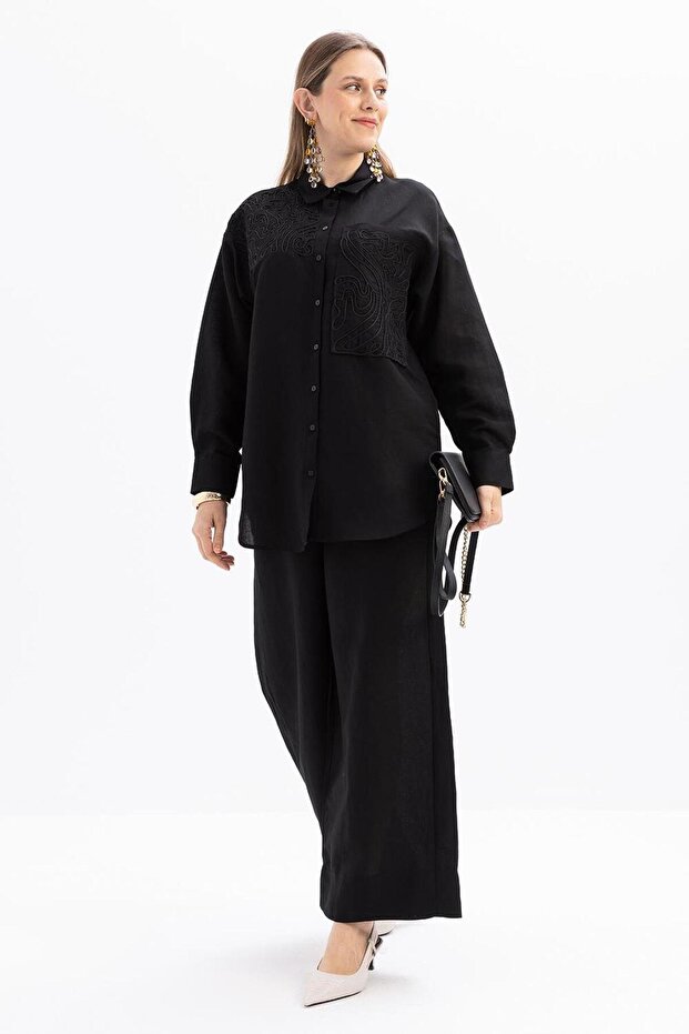 Women's Embroidery Detailed Linen Trouser Suit