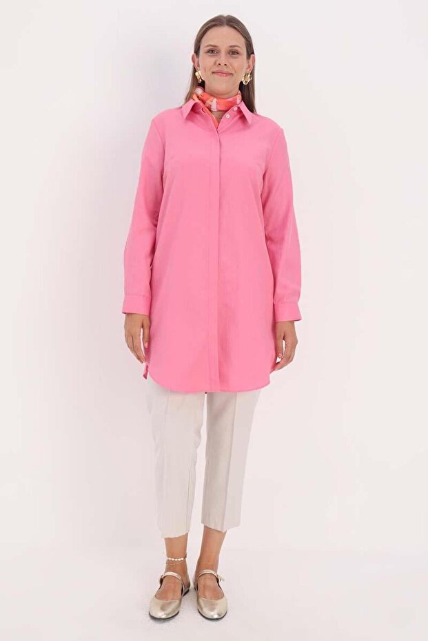 Bdx51007K Basic Hidden Placket Shirt Tunic - 2