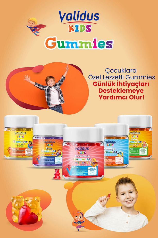 Kids Gummies Set - Multivitamin - Cognizin Citicoline - Safari - Demir - Omega 3 - 1