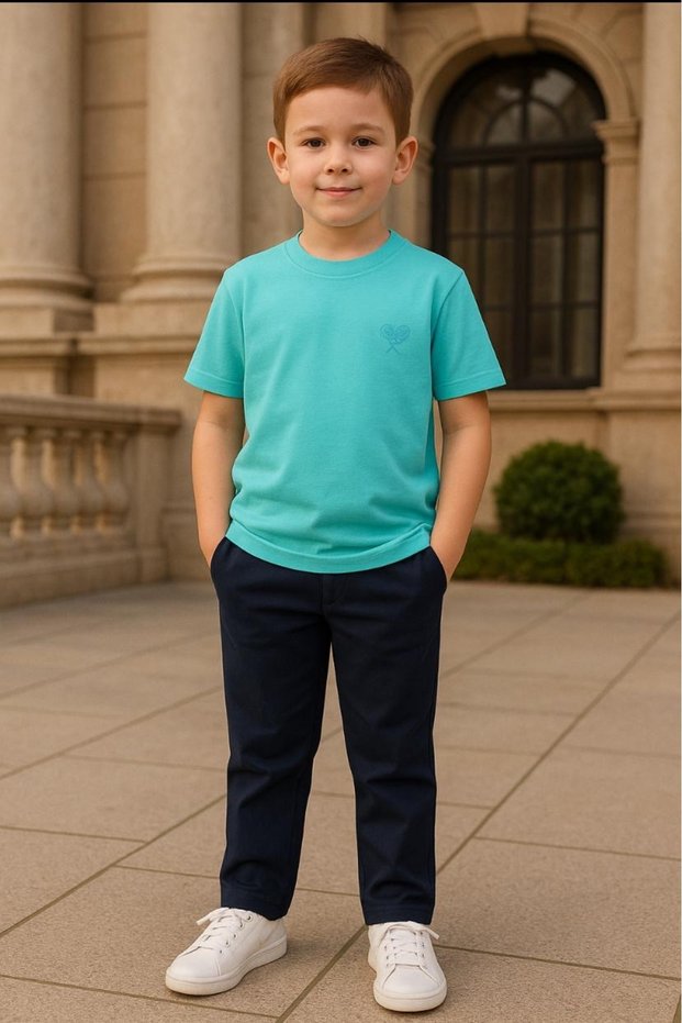 Unisex Crew Neck Short Sleeve Blue Color T-Shirt