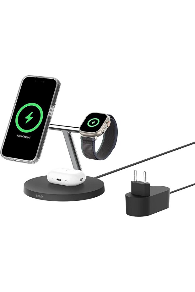 BoostCharge Pro Qi2 (15 W) 3'ü 1 arada Kablosuz Şarj İstasyonu WIZ032KQBK - 1