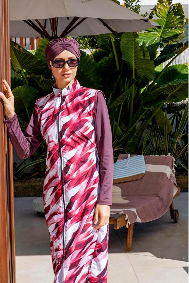 Full Covered Long Gilet Model Quick Dry Hijab Swimsuit-2530