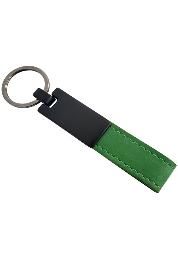 Green Leather Metal Keychain