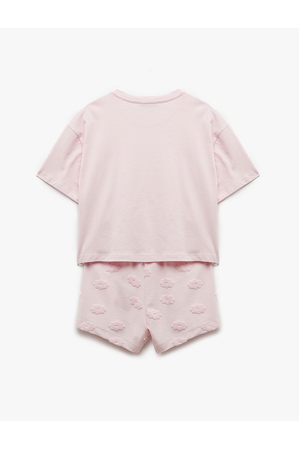 Pamuklu Bisiklet Yaka Kısa Kollu Çiçekli Şortlu Pijama Takımı - 5