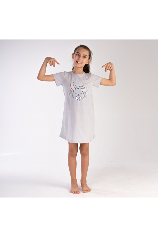 Girl's Combed Cotton Cycling Collar Short Sleeve Nightgown