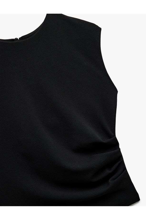 Krep Scuba Kumaş Drape Detaylı Kolsuz Bisiklet Yaka Atlet - 7