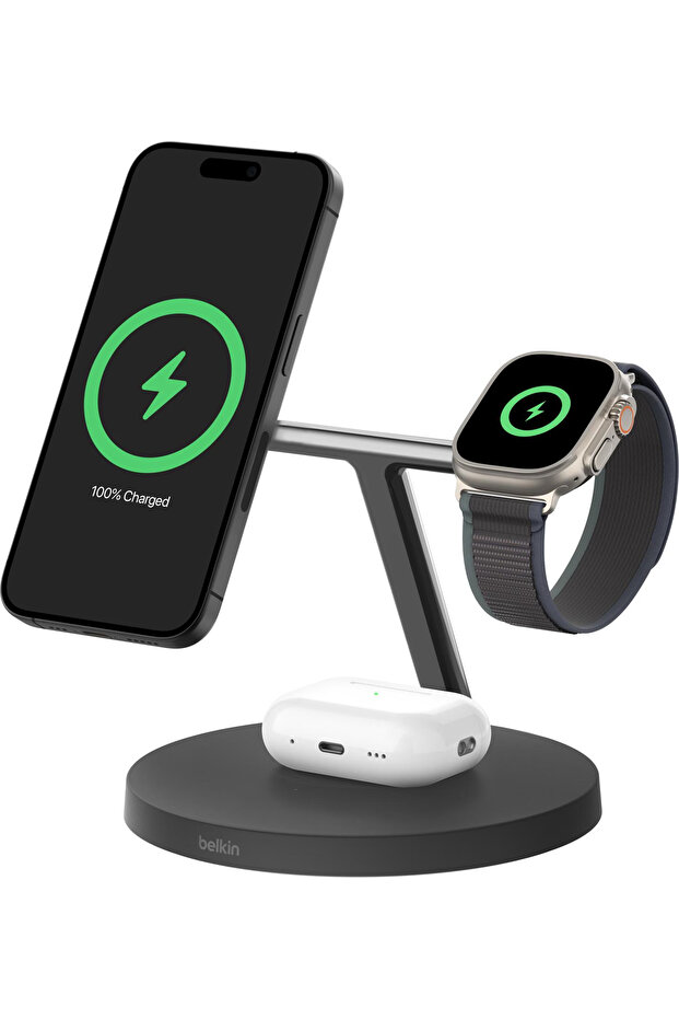 BoostCharge Pro Qi2 (15 W) 3'ü 1 arada Kablosuz Şarj İstasyonu WIZ032KQBK - 2