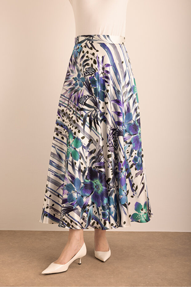 Patterned Flared Silk Skirt - 2