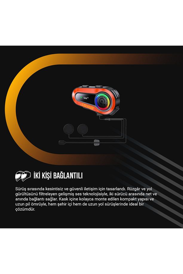 2 ADET Q08 2X 1000m Telsiz Mesafeli Özellikli 2 Kişi Bağlantılı Bluetooth Kask Kulaklık Ekranlı Fene - 3