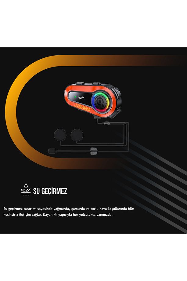 2 ADET Q08 2X 1000m Telsiz Mesafeli Özellikli 2 Kişi Bağlantılı Bluetooth Kask Kulaklık Ekranlı Fene - 7