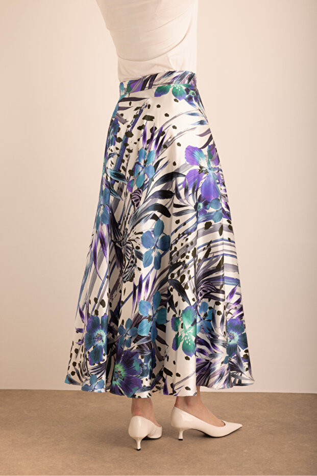 Patterned Flared Silk Skirt - 6