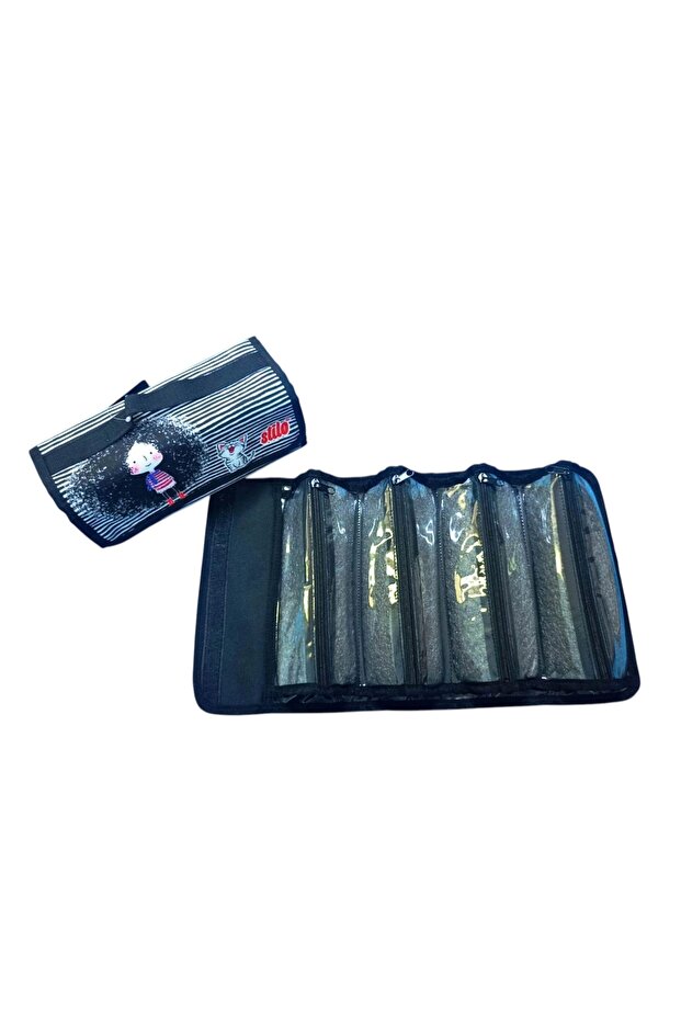 Sti̇lo Fabric Quadruple Pen Bag Patterned (Crazy Girl and Kitten)