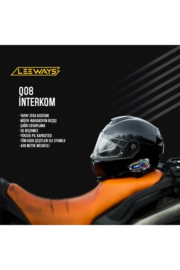 Q08 5.3 Uyumlu Motosiklet Kask Kulaklık Intercom Işıklı Motorsiklet Interkom - 2