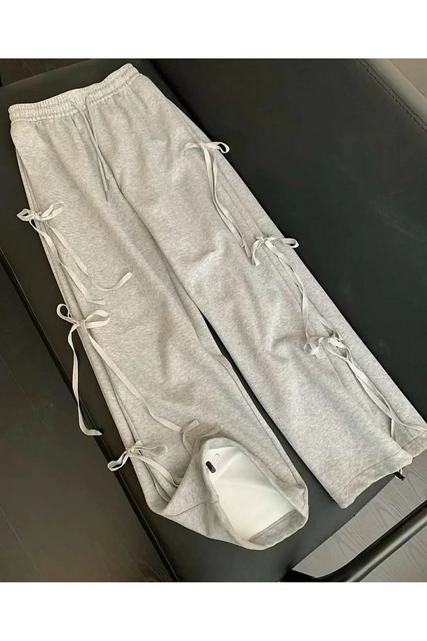 Y2k Kurdale Detay Örme Pantolon Eşofman - 1