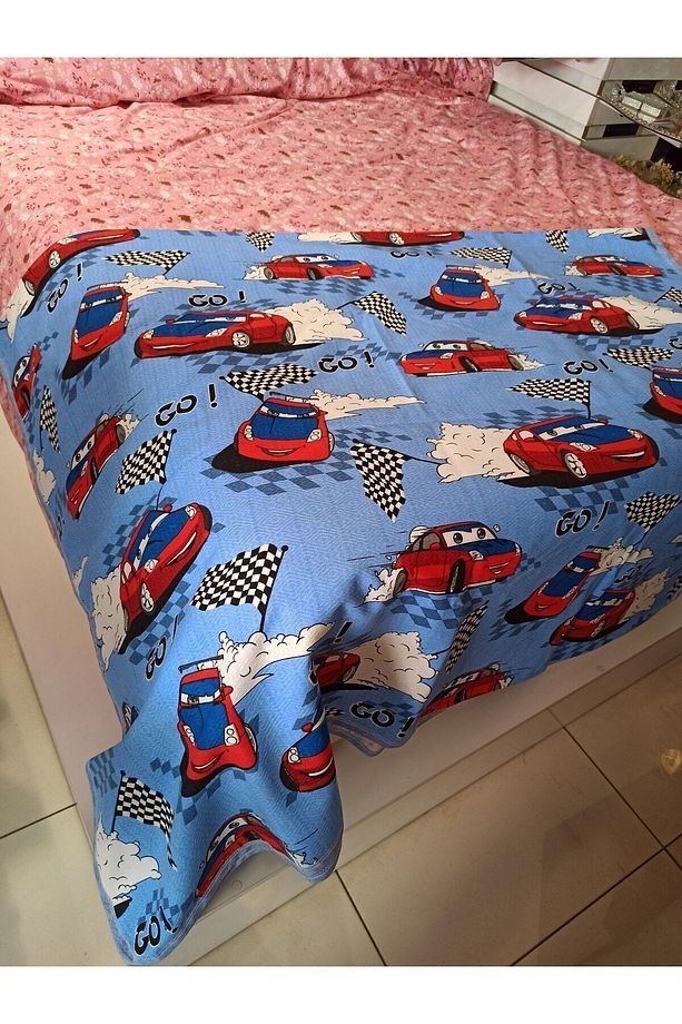 Erkek Çocuk Arabalı Go Car Desen 150x240 Cm. Tek Kişilik Tek Pike - Mavi - 4
