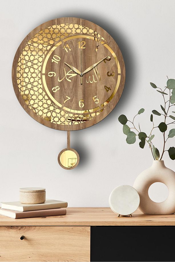 Modern Dekoratif Ahşap Mdf Duvar Saati, Tarz ve Şık Salon Duvar Saati, Sessiz ve Aynalı Saat - 5