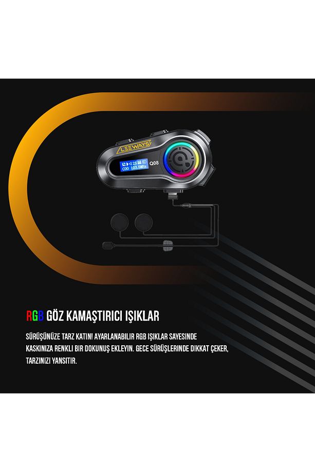 Q08 5.3 Uyumlu Motosiklet Kask Kulaklık Intercom Işıklı Motorsiklet Interkom - 5
