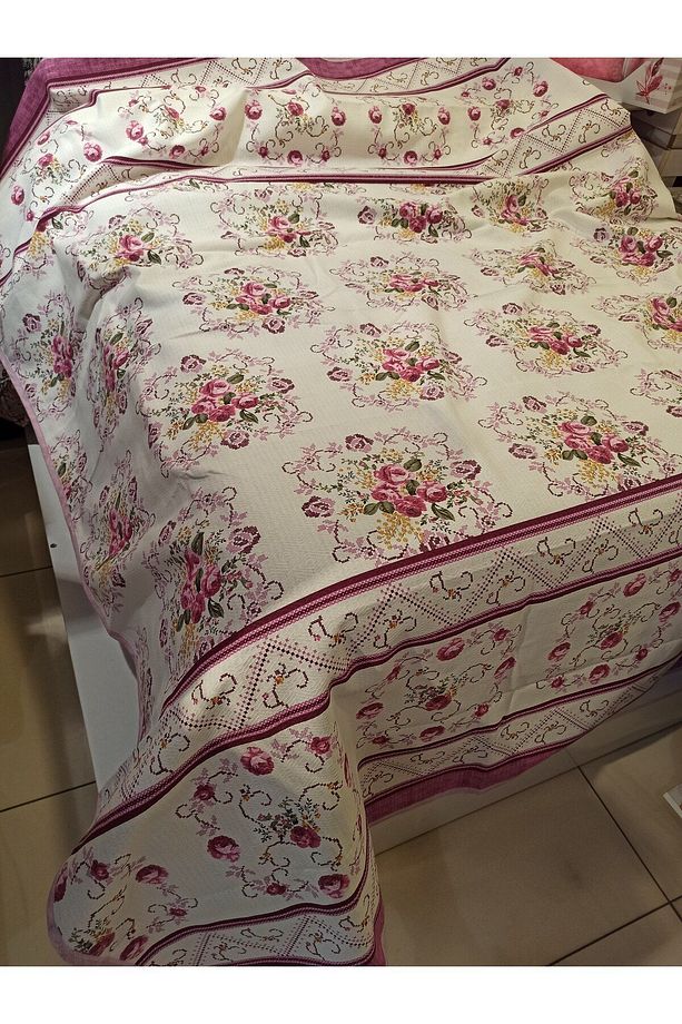 Buket Desen Baskılı 150x240 Cm. Tek Kişilik Tek Pike - Lila - 6