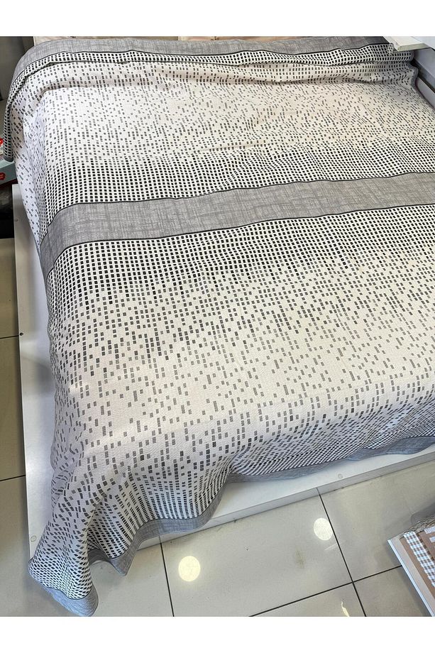 Sekans Desen Baskılı 200x240 Cm. Çift Kişilik (BATTAL) Tek Pike - Gri - 3