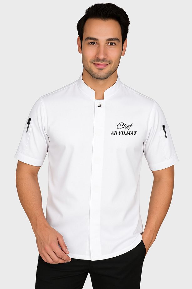 İsim Hediyeli Aşçı Ceketi Kısa Kollu Şef Ceketi Aşçı Kıyafeti Aşçı Gömleği Chef Aşçı Forması - 1
