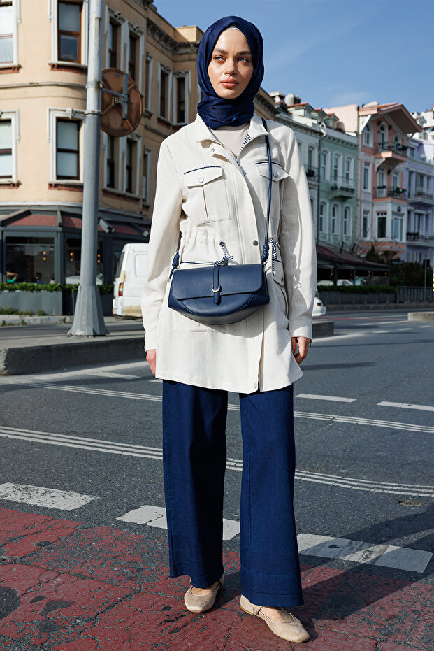 Çizgi Biyeli Fermuarlı Kap - 2