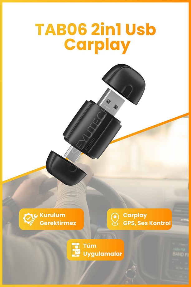 TAB06 2in1 Usb Mini Kablosuz Carplay İos Android Uyumlu Usb ve Type-c Carplay Dönüştürücü - 1