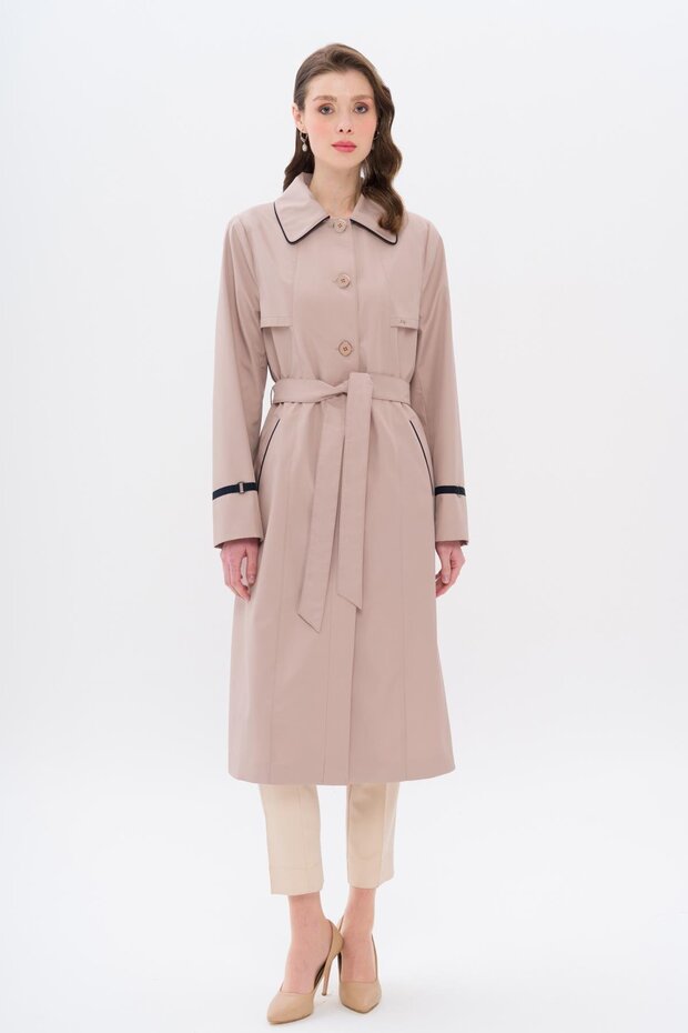 Shirt Collar Piping and Cape Detailed Large Size Trench Coat A.Kamel 4301
