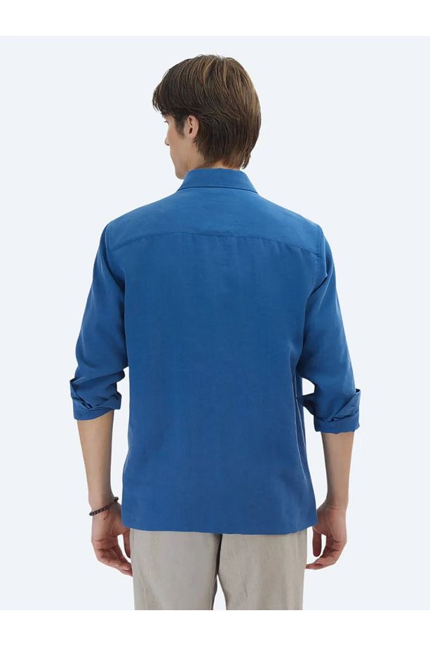 İndigo Regular Fit Dokuma Overshırt - 6
