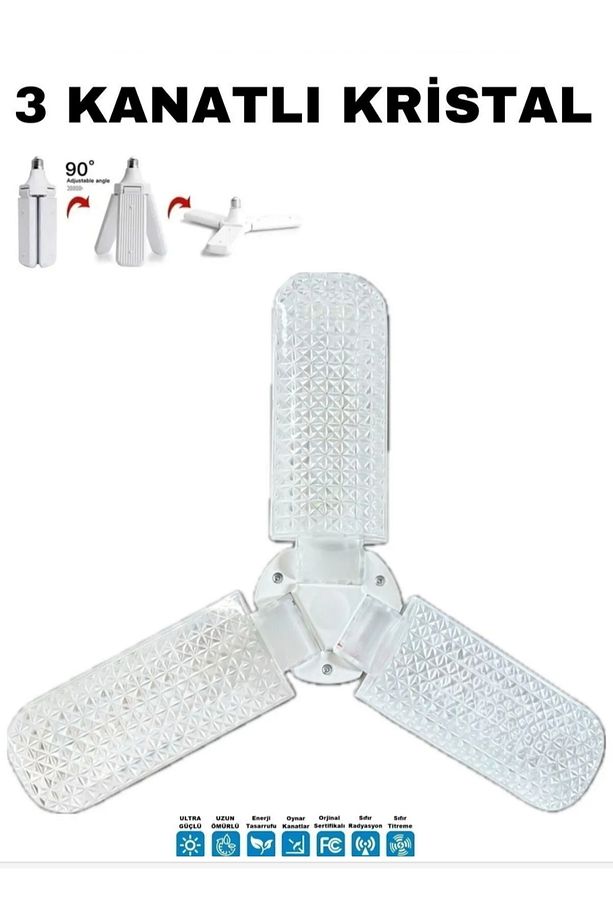 65w E27 Kristal Katlanabilir Pervane Model Led Ampul 3 Kanatlı Led Ampul 5000 Lümen - 1